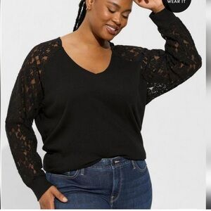 TORRID Cotton Modal‎ Rib V-Neck Lace Long Sleeve Top NWT Size 5X 28